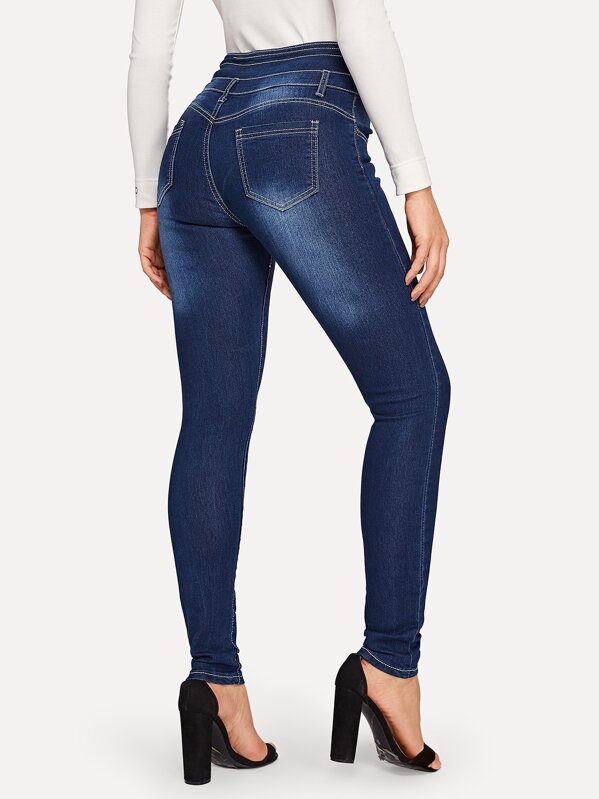 Button Fly High Waist Bleached Jeggings