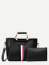 Striped Detail Satchel Bag With Clutch