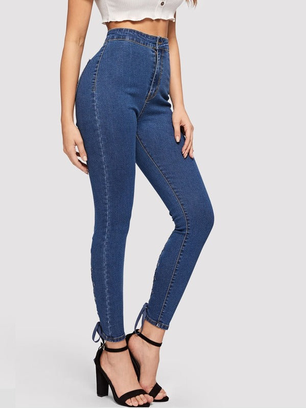 Lace-Up Hem Skinny Jeans
