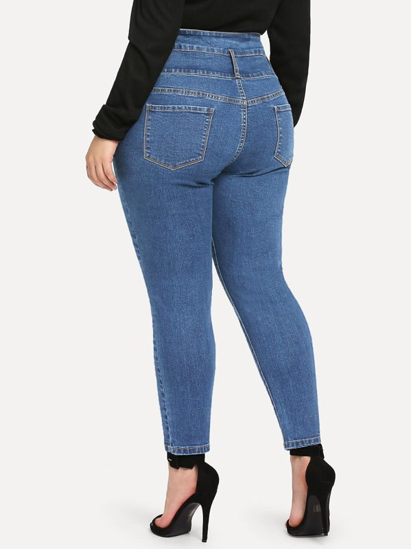 Plus High Waist Button Jeans