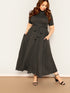 Plus Size Pocket Patched High Neck Flare Dress