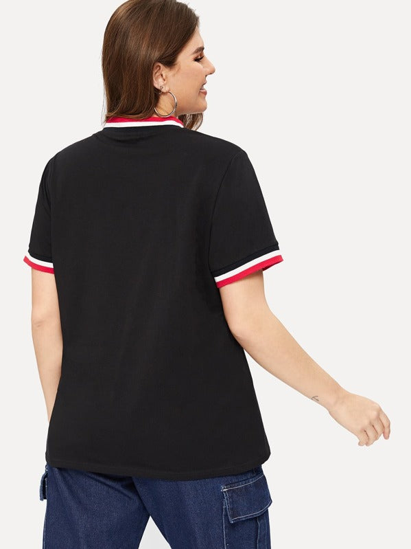 Plus O-Ring Zip Up Striped Ringer Tee