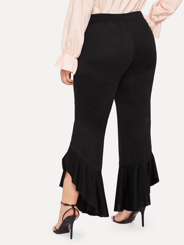 Plus Elastic Waist Contrast Ruffle Hem Trousers