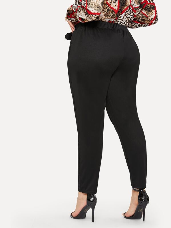 Plus Solid Self-Tie Waist Trousers