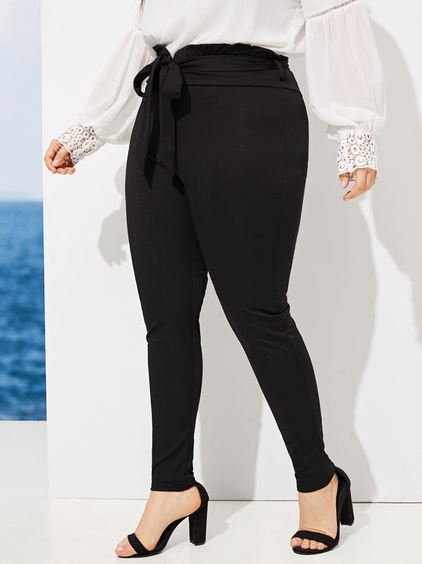 Plus Frill Belted Solid Trousers
