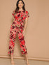 Rolled Tab Sleeve Knot Front Leopard Jumpsuit