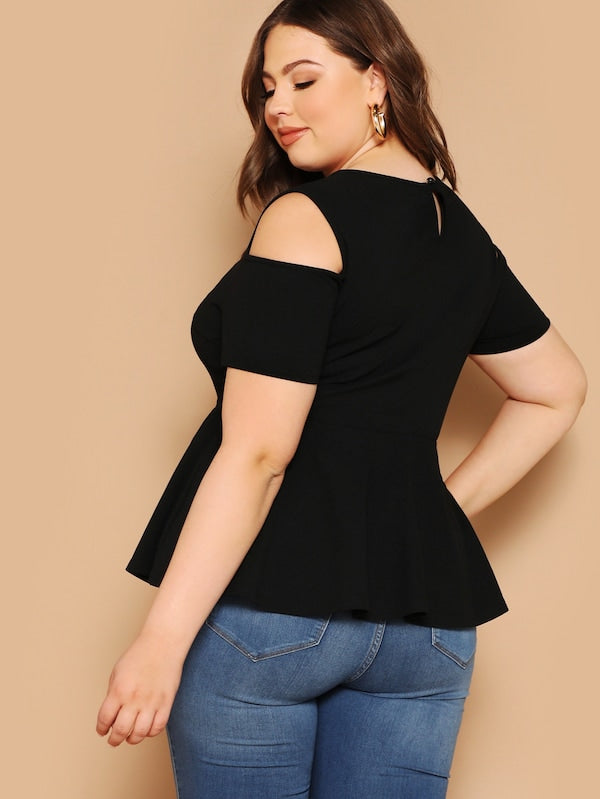 Plus Contrast Ruffle Neck Top