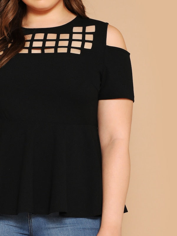 Plus Contrast Ruffle Neck Top