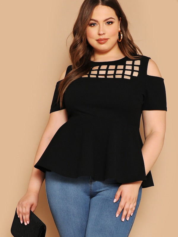 Plus Contrast Ruffle Neck Top