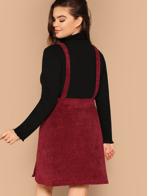Plus Button Front Corduroy Pinafore Dress
