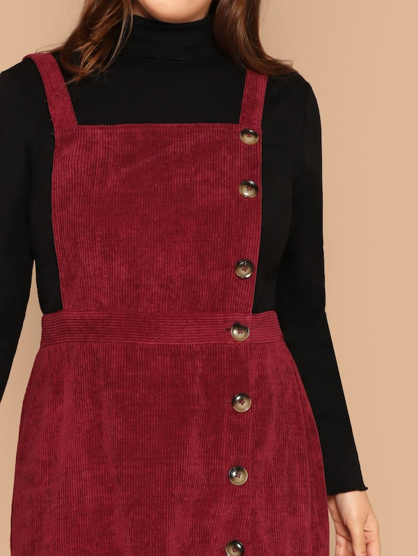 Plus Button Front Corduroy Pinafore Dress