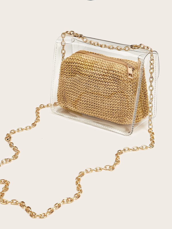 Transparent Chain Strap Crossbody Bag