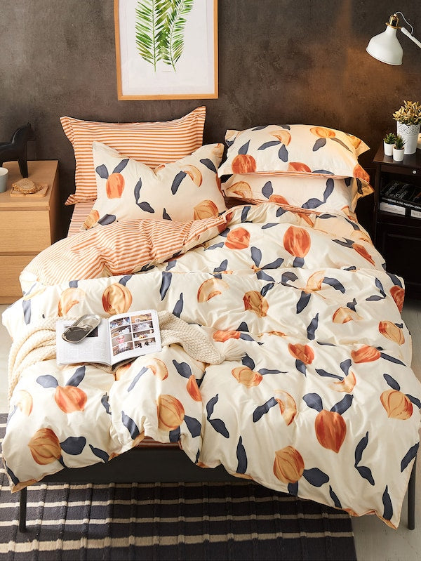 Peach Print Bedding Set