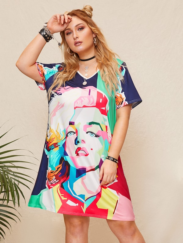 Plus Size Figure Print T-Shirt Dress