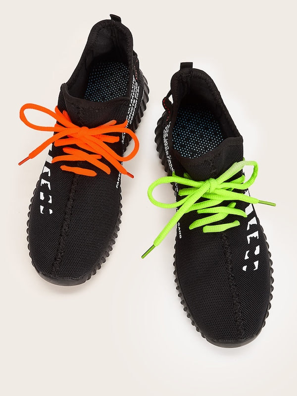 Men Slogan Print Knit Trainers