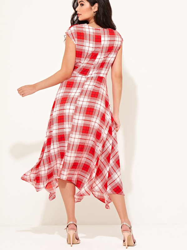 Check Print Knot Detail Tunic Dress