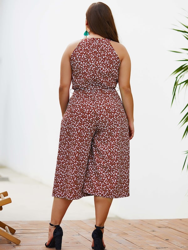 Plus Wide Leg Ditsy Floral Jumpsuit