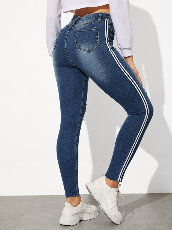 Tuxedo Stripe Side Ripped Jeggings