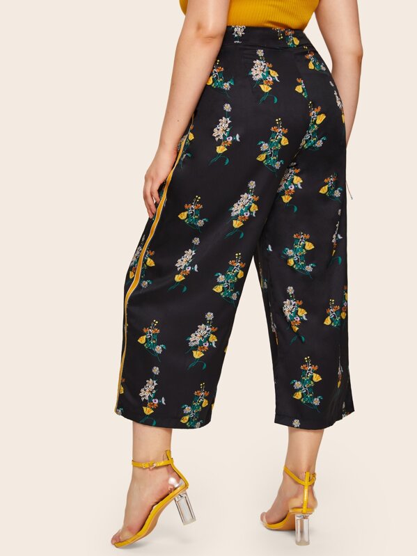 Plus Wide Leg Floral Print Trousers
