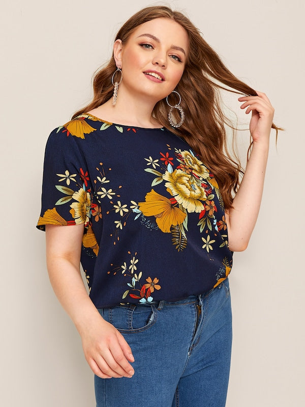 Plus Botanical Print Blouse