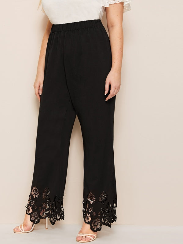 Plus Elastic Waist Laser Cut Pants
