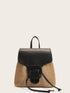 Buckle Decor Flap Woven Backpack