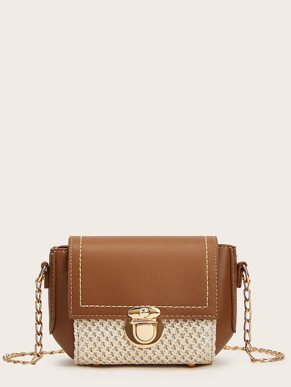 Push Lock Woven Detail Chain Bag