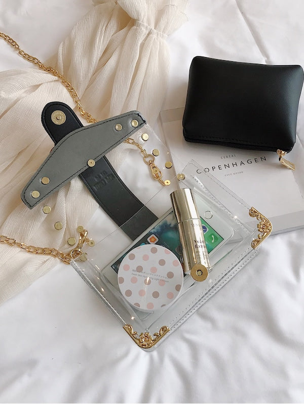 Studded Decor Clear Bag With Inner Pouch