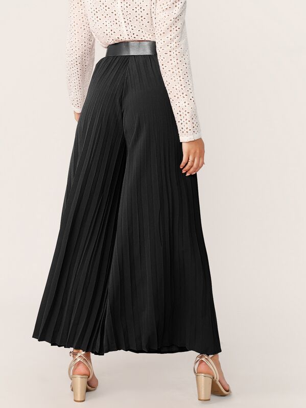 Wide Leg Pleated Trousers With Pearl Beading Belt
