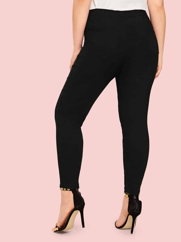 Plus Black Wash Button Front Skinny Jeans