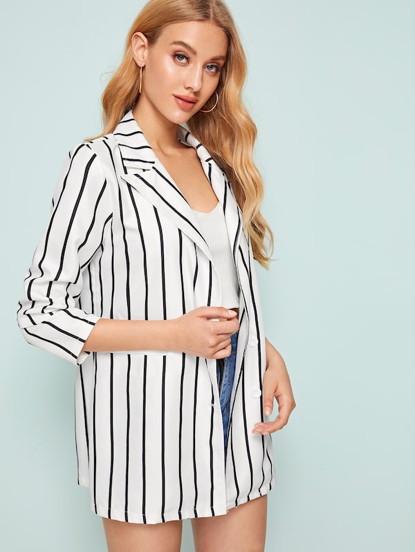 Striped Print Single Button Blazer