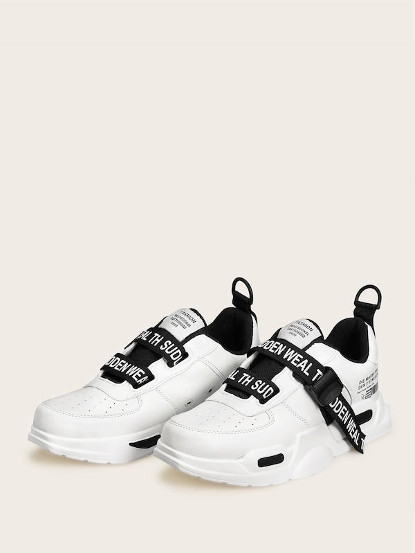 Men Slogan Ribbon Decor Chunky Sole Trainers