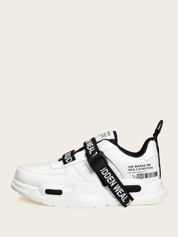 Men Slogan Ribbon Decor Chunky Sole Trainers