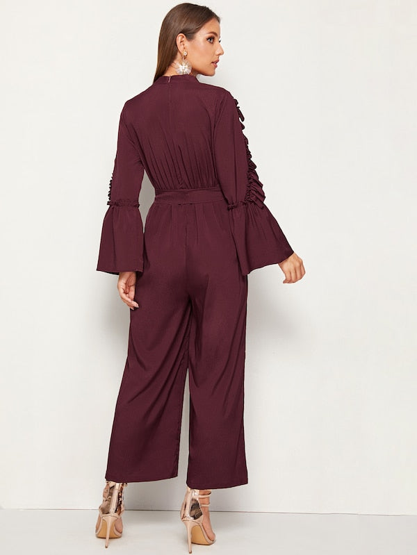 Tie Waist Ruffle Wide Leg Jumpsuit