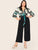 Plus Self Belted Scarf Print Bodice Wide Leg Jumpsuit