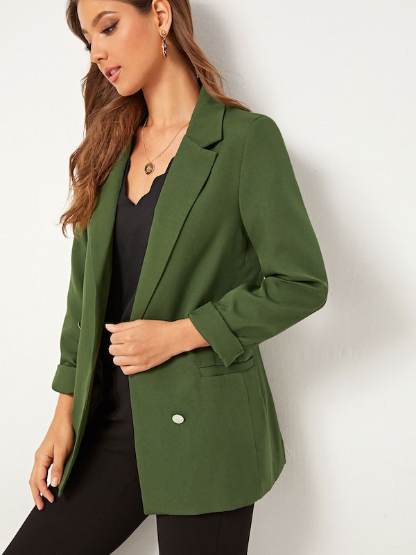 Double Breasted Slit Back Notched Blazer