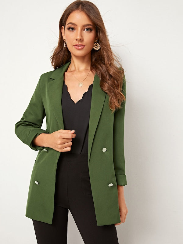 Double Breasted Slit Back Notched Blazer