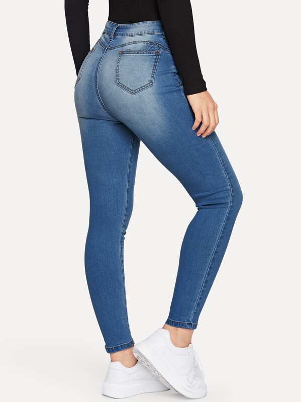 Bleach Wash Pocket Detail Skinny Jeans