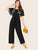 Plus Embroidery Front Self Belted Wide Leg Jumpsuit
