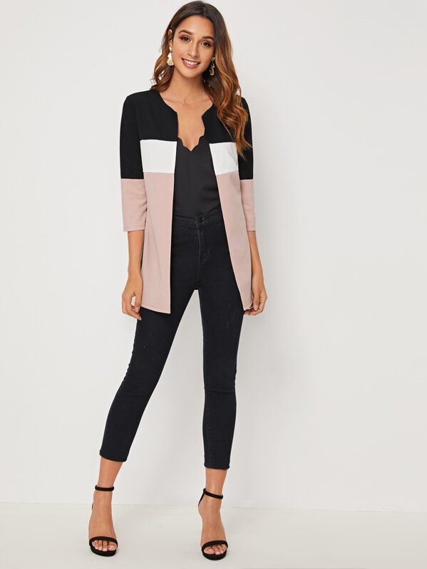 Round Neck Colour-Block Coat