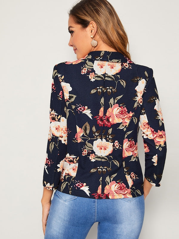 Floral Print Shawl Collar Blazer