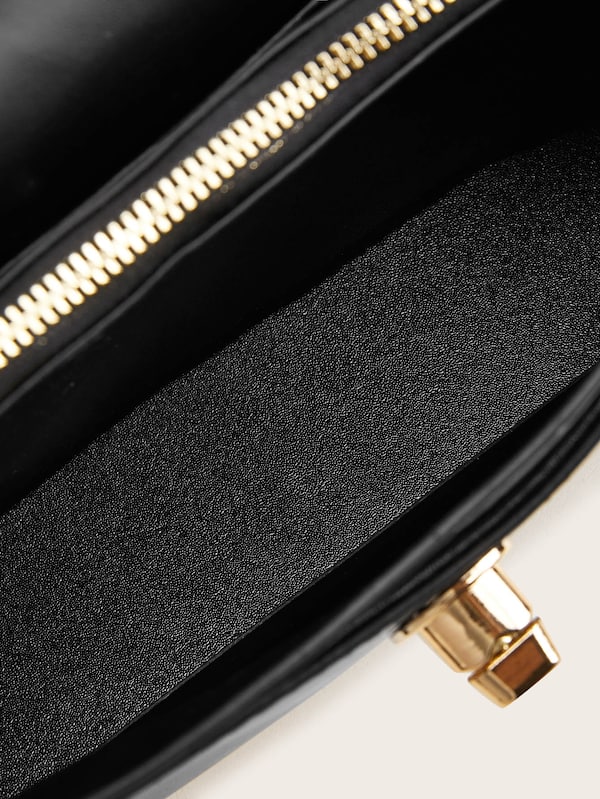Croc Embossed Twist Lock Chain Crossbody Bag