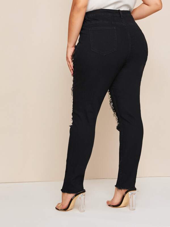 Plus Distressed Raw Hem Skinny Jeans
