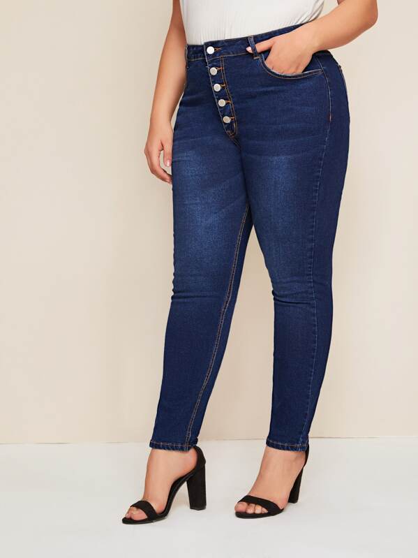 Plus Button Fly Dark Wash Jeans