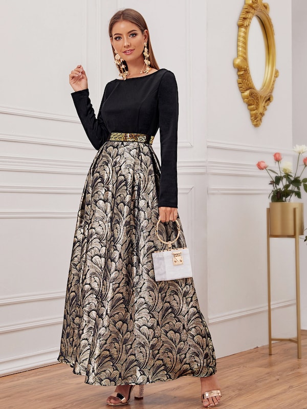 Allover Floral Jacquard Maxi Dress
