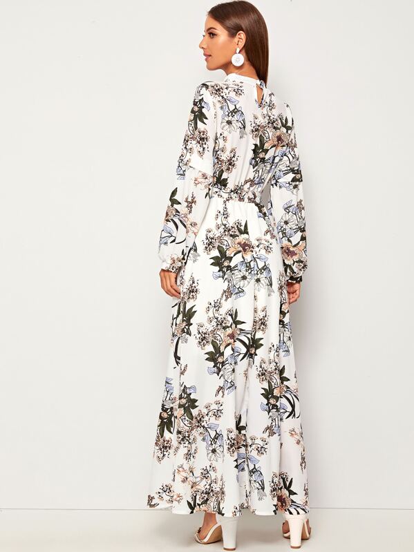 Allover Floral Print Self Tie Swing Maxi Dress