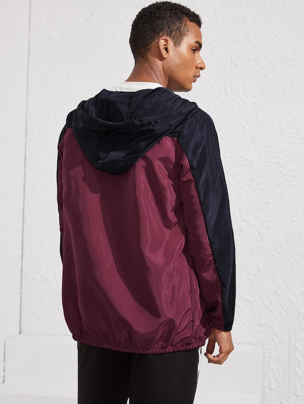 Men Cut And Sew Windbreaker Hooded Jacket