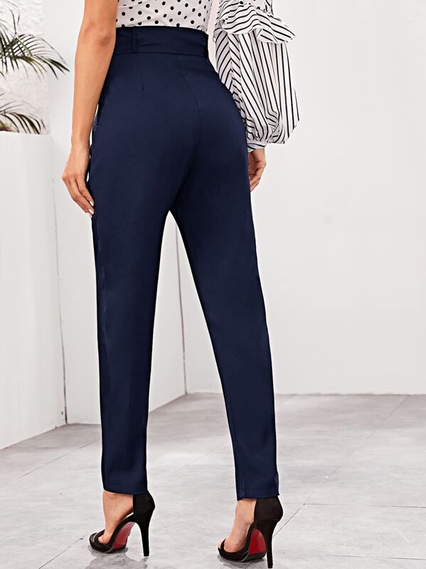 Buckle Belted Slant Pocket Cigarette Trousers