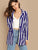 Notch Collar Single Button Blue Striped Blazer