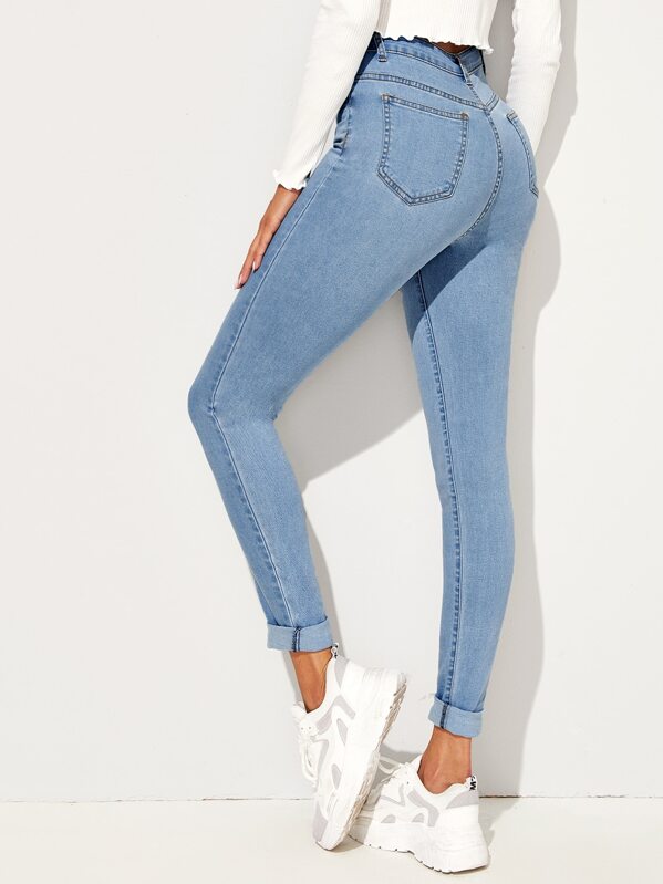 Light Wash Button Front Skinny Jeggings
